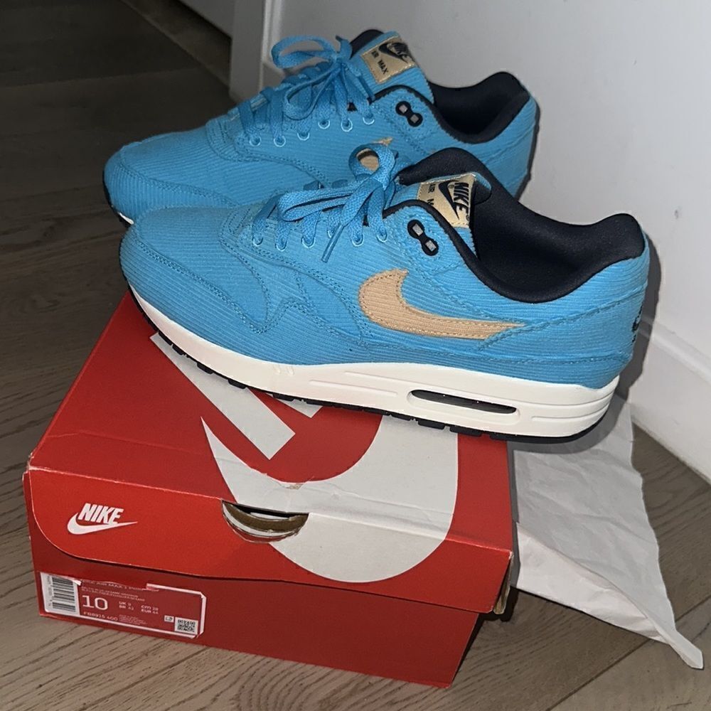 Nike Airmax 1 Premium Corduroy Baltic Blue/Gridiron/Sail/Sesame. Worn once. - Picture 15 of 16